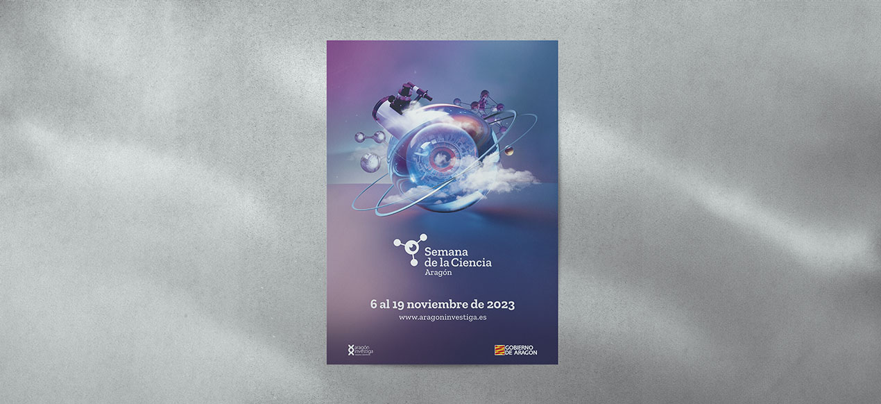 Cartel de la semana de la ciencia de Aragón 2023 creado por Birdcom